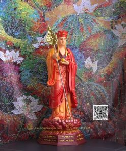 Tượng Địa Tạng Vương đứng đài sen 60cm đỏ vàng