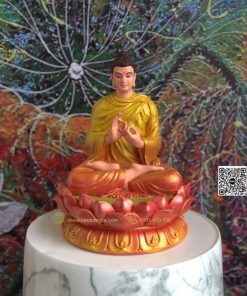 Tượng Bổn Sư chuyển pháp luân 15cm vàng cam