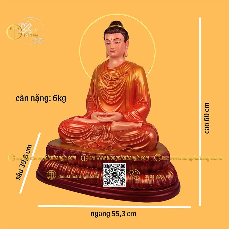 Hình ảnh mẫu Tượng Phật Thích Ca thiền 60cm áo đỏ