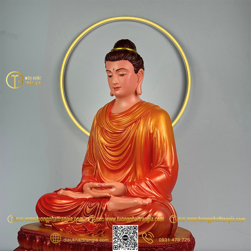 Hình ảnh mẫu Tượng Phật Thích Ca thiền 60cm áo đỏ