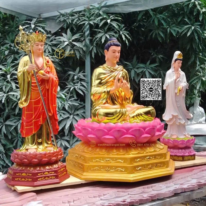 Bộ Tượng Ta Bà Tam Thánh Đứng Đài Sen 1m1