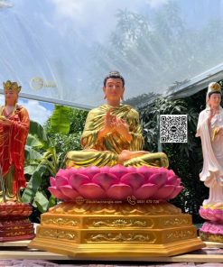 Bộ Tượng Ta Bà Tam Thánh Đứng Đài Sen 1m1
