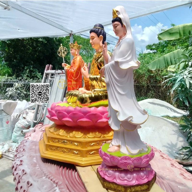 Bộ Tượng Ta Bà Tam Thánh Đứng Đài Sen 1m1
