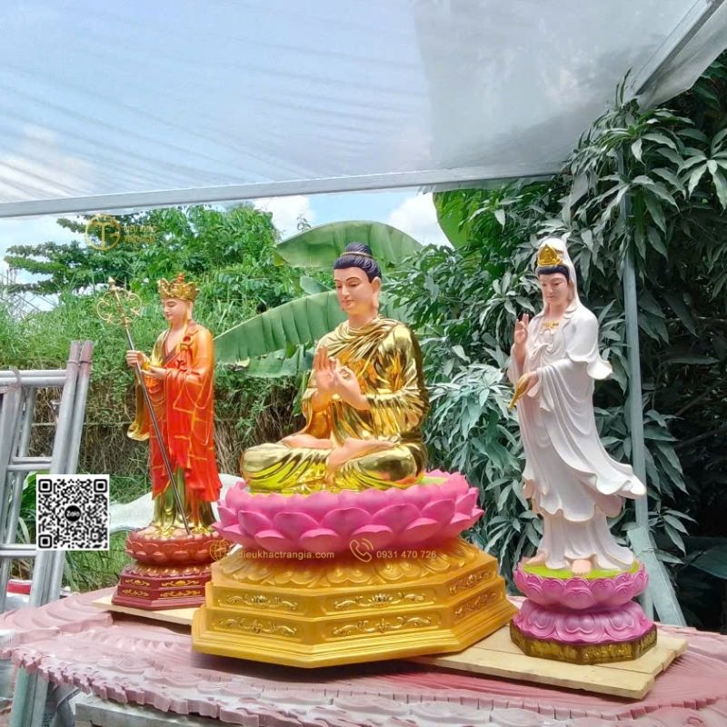 Bộ Tượng Ta Bà Tam Thánh Đứng Đài Sen 1m1