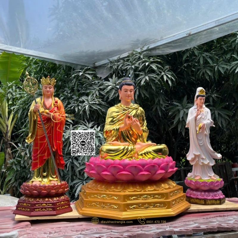Bộ Tượng Ta Bà Tam Thánh Đứng Đài Sen 1m1