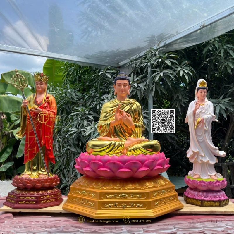 Bộ Tượng Ta Bà Tam Thánh Đứng Đài Sen 1m1