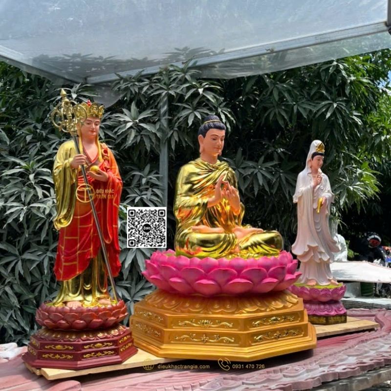 Bộ Tượng Ta Bà Tam Thánh Đứng Đài Sen 1m1