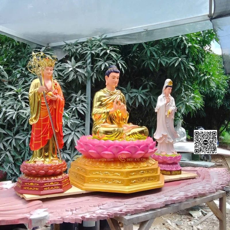 Bộ Tượng Ta Bà Tam Thánh Đứng Đài Sen 1m1
