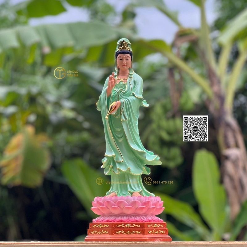 Tượng Phật Quan Âm Đứng Đài Sen 45cm
