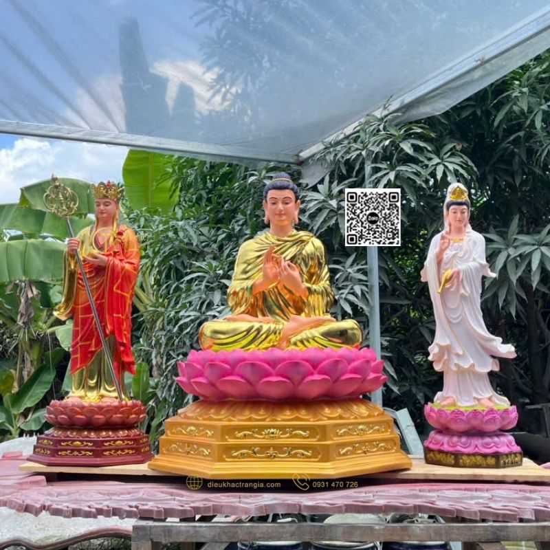 Bộ Tượng Ta Bà Tam Thánh Đứng Đài Sen 1m1