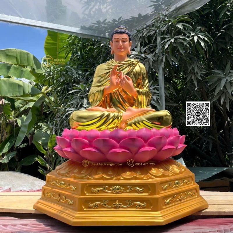 Tượng Phật Bổn Sư Chuyển Pháp Luân Dát Vàng 110cm