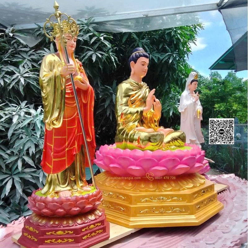 Bộ Tượng Ta Bà Tam Thánh Đứng Đài Sen 1m1