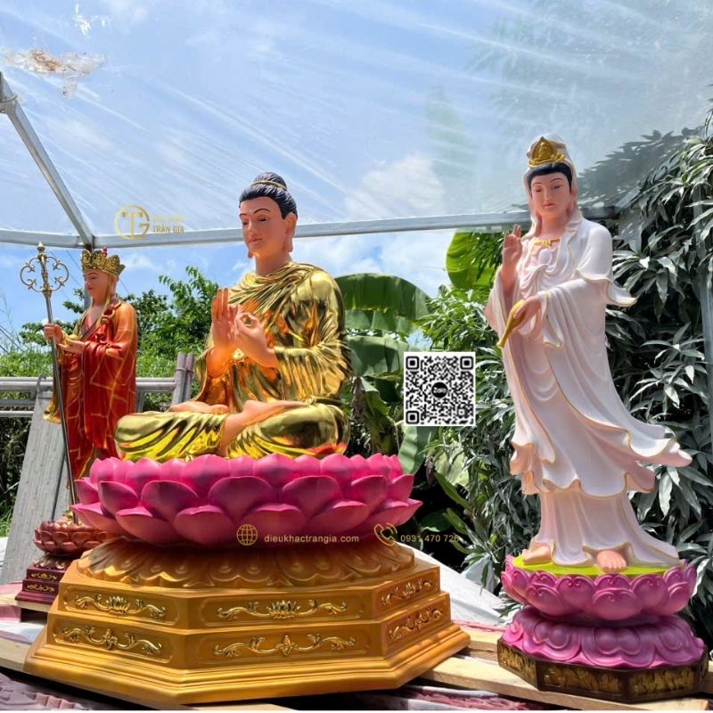 Bộ Tượng Ta Bà Tam Thánh Đứng Đài Sen 1m1