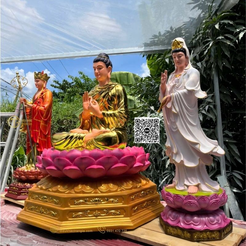 Bộ Tượng Ta Bà Tam Thánh Đứng Đài Sen 1m1