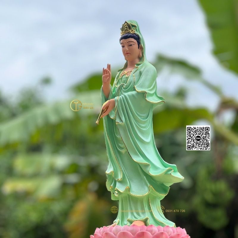 Tượng Phật Quan Âm Đứng Đài Sen 45cm