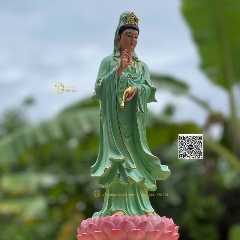 Tượng Phật Quan Âm Đứng Đài Sen 45cm