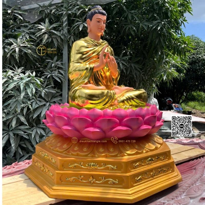 Tượng Phật Bổn Sư Chuyển Pháp Luân Dát Vàng 110cm