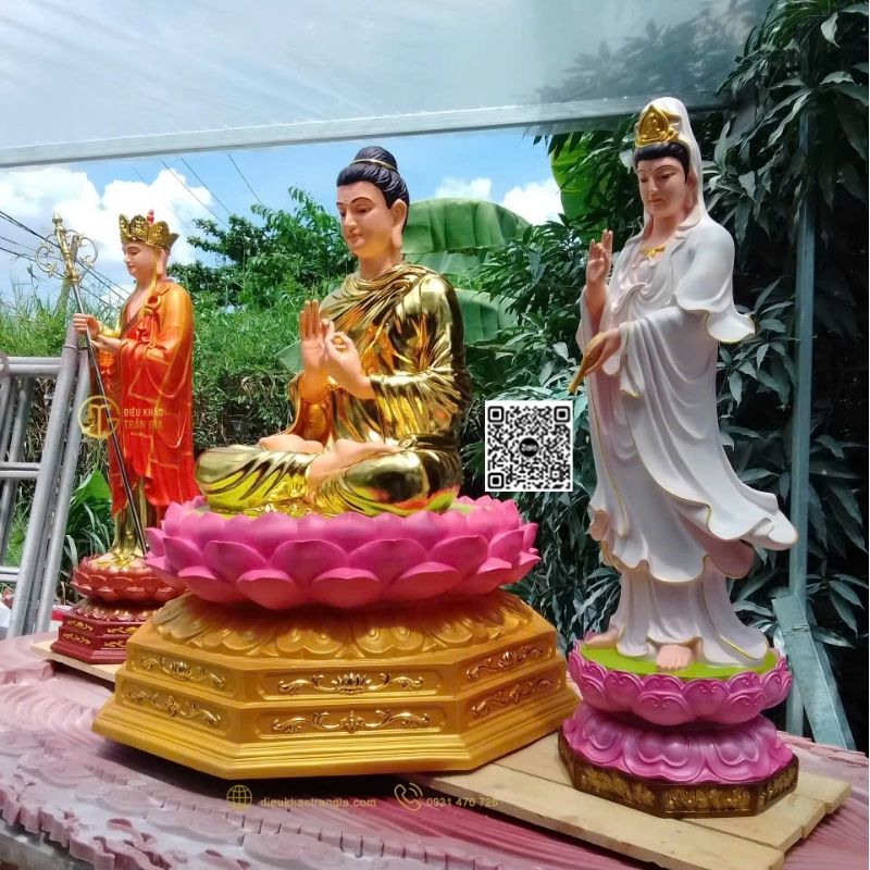 Bộ Tượng Ta Bà Tam Thánh Đứng Đài Sen 1m1