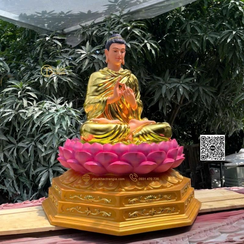 Tượng Phật Bổn Sư Chuyển Pháp Luân Dát Vàng 110cm