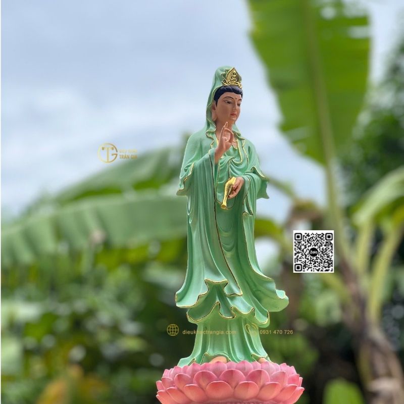 Tượng Phật Quan Âm Đứng Đài Sen 45cm
