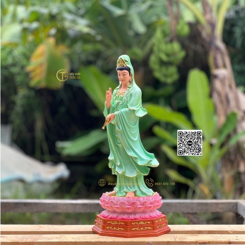 Tượng Phật Quan Âm Đứng Đài Sen 45cm