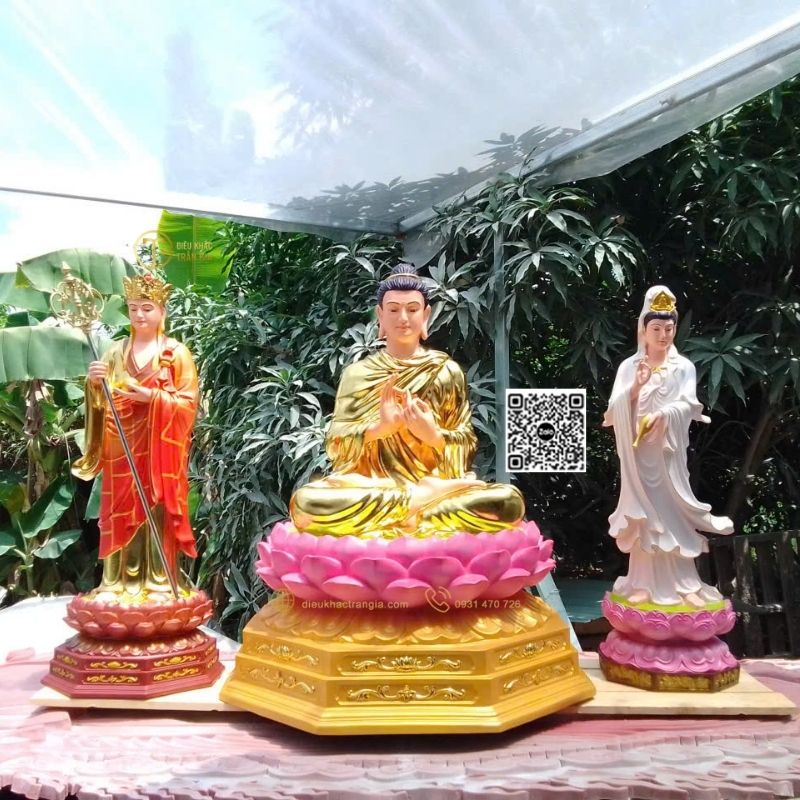 Bộ Tượng Ta Bà Tam Thánh Đứng Đài Sen 1m1