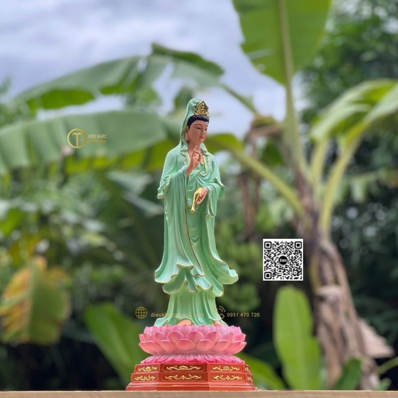 Tượng Phật Quan Âm Đứng Đài Sen 45cm
