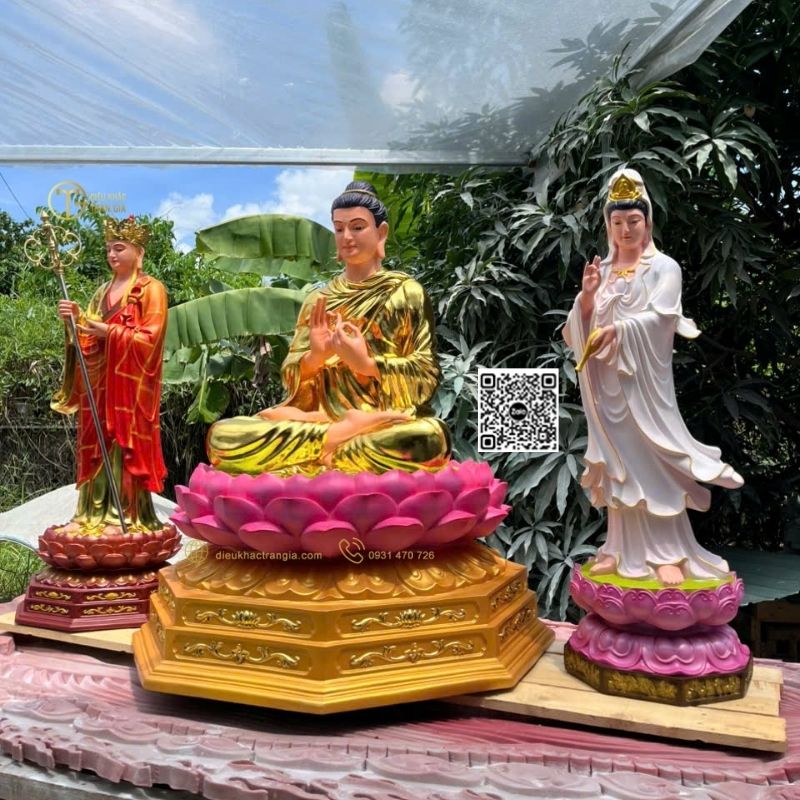 Bộ Tượng Ta Bà Tam Thánh Đứng Đài Sen 1m1