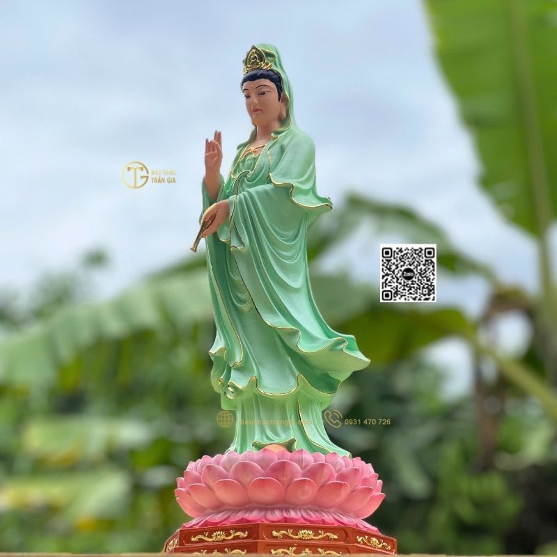 Tượng Phật Quan Âm Đứng Đài Sen 45cm