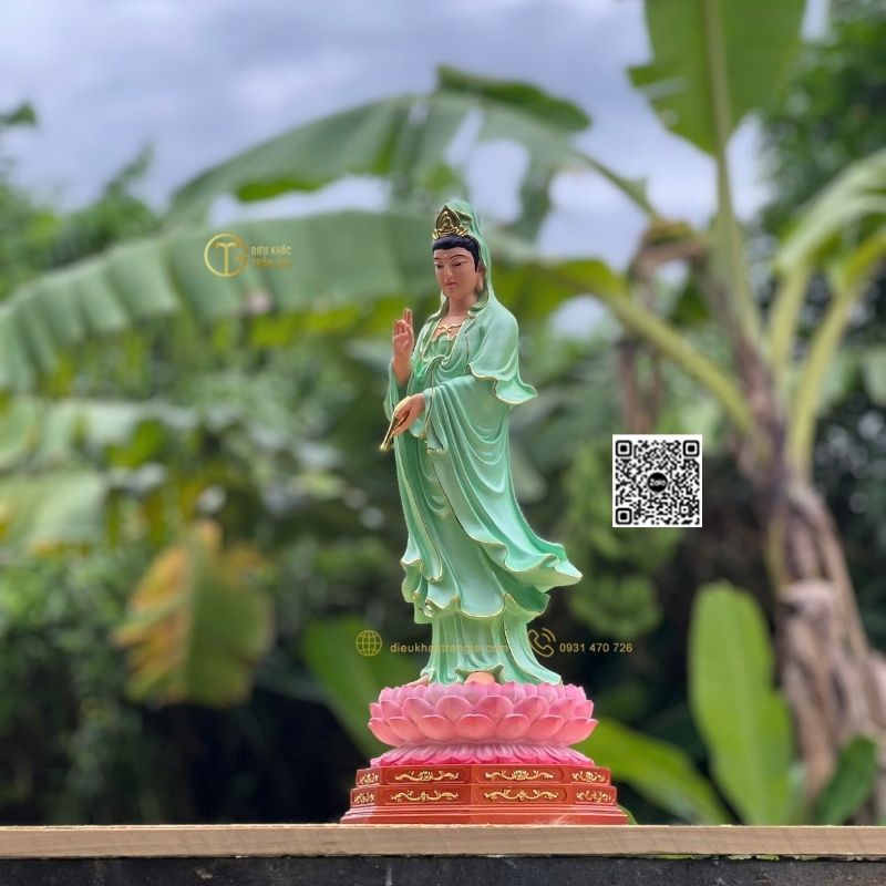Tượng Phật Quan Âm Đứng Đài Sen 45cm