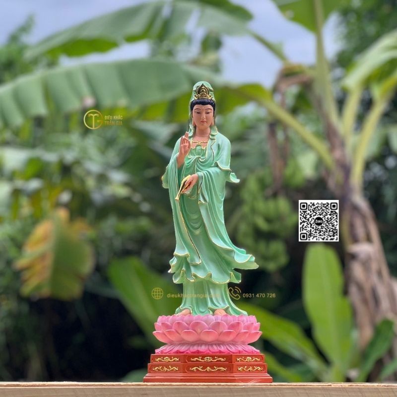 Tượng Phật Quan Âm Đứng Đài Sen 45cm