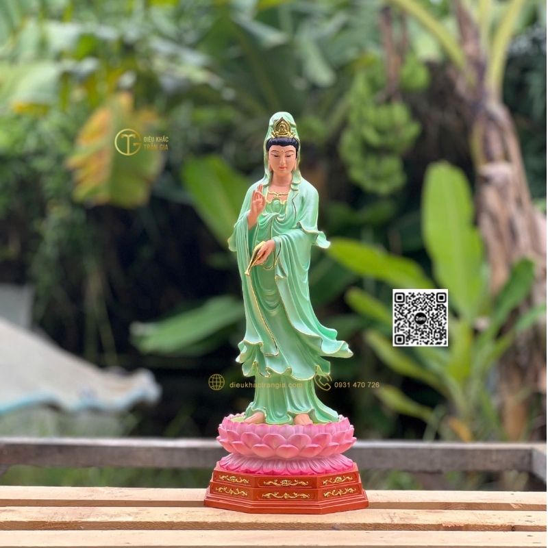 Tượng Phật Quan Âm Đứng Đài Sen 45cm