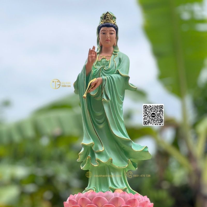 Tượng Phật Quan Âm Đứng Đài Sen 45cm