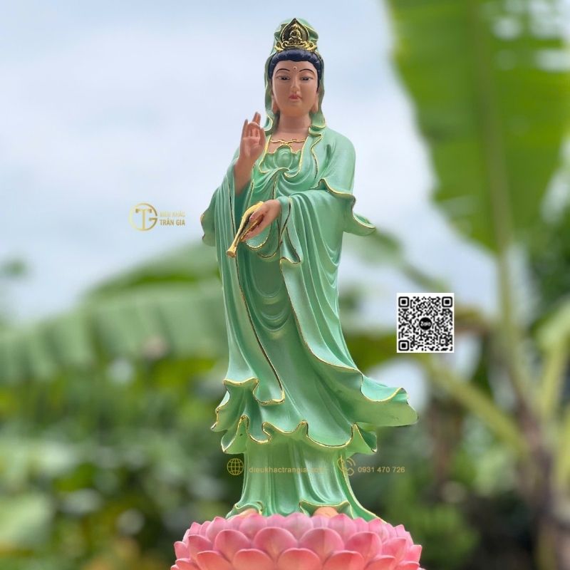 Tượng Phật Quan Âm Đứng Đài Sen 45cm