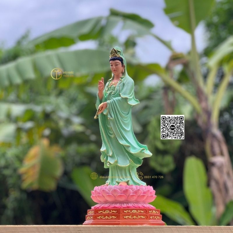 Tượng Phật Quan Âm Đứng Đài Sen 45cm