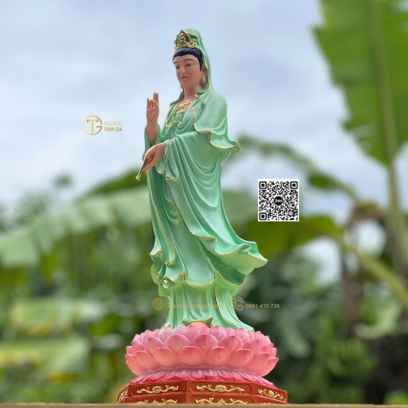 Tượng Phật Quan Âm Đứng Đài Sen 45cm